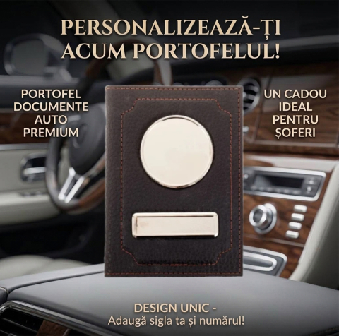 Cadouri pentru EL - Portofel acte AUTO personalizat cu sigla si numar inmatriculare - negru mat