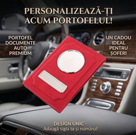Portofel acte AUTO - Portofel acte AUTO personalizat cu sigla si numar inmatriculare - rosu
