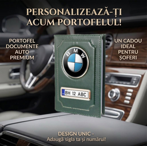 Seturi Cadou - Portofel acte AUTO personalizat cu sigla si numar inmatriculare - verde inchis