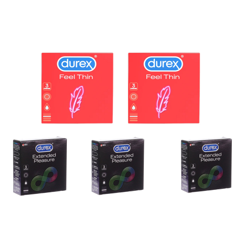 Ingrijire personala - Set prezervative Durex Feel Thin si Extended Pleasure, 15 bucati