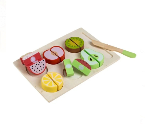 Set de Joaca din Lemn cu Fructe & Cutit 24,5x17,5cm [1]