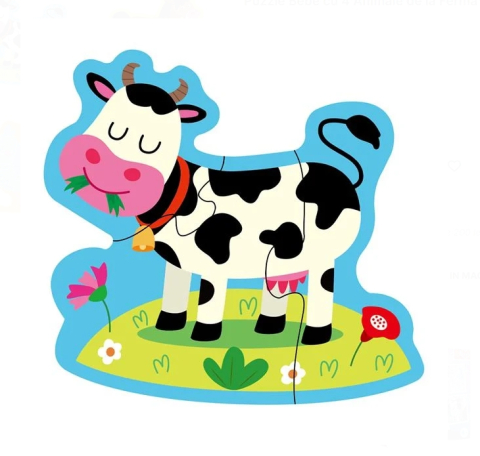 Jucarii interactive din lemn - Puzzle Bebe cu 4 Animale de la Ferma (16 piese)