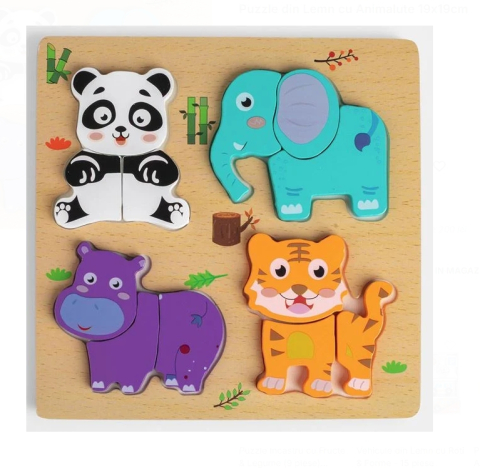 Jucarii interactive din lemn - Puzzle din Lemn cu Animalute 19x19cm