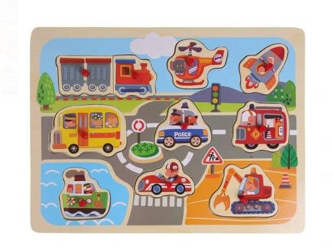 Puzzle din Lemn Drum cu Masini (10 piese) 30x22cm [1]