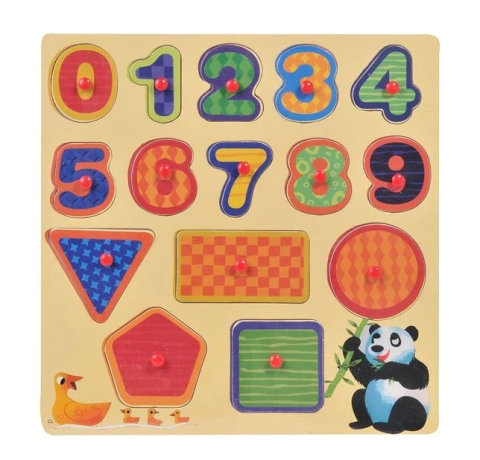 Jucarii interactive din lemn - Puzzle de Lemn Cifre si Forme (15 piese) - 30x30cm
