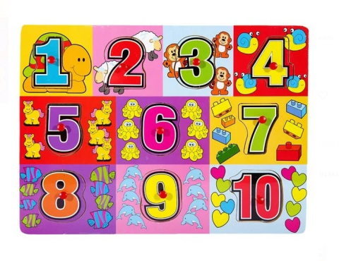 Jucarii interactive din lemn - Puzzle din Lemn Cifre (10 piese) - 30x22cm