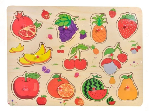 Jucarii interactive din lemn - Puzzle din Lemn Fructe (11 piese) - 30x22cm