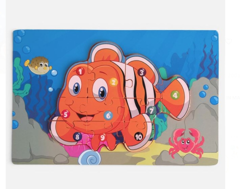 Jucarii interactive din lemn - Puzzle din Lemn cu Model Pestisor 15x22cm