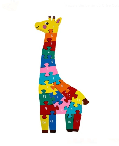 Puzzle din Lemn cu Cifre Colorate Girafa 11x28cm [2]
