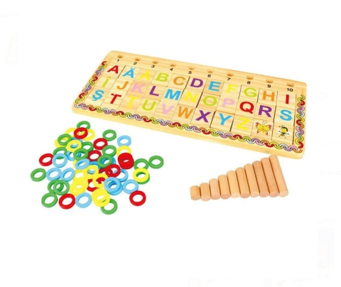 Jucarii interactive din lemn - Puzzle Educativ din Lemn cu Alfabet & Cifre 41.5x19cm