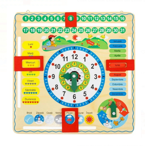 Jucarii interactive din lemn - Ceas Calendar Educativ din Lemn 30.5x30.5cm