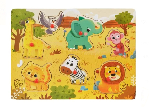 Jucarii interactive din lemn - Puzzle Incastru din Lemn Animale Ferma (7 piese) - 30x22cm