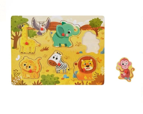 Puzzle Incastru din Lemn Animale Ferma (7 piese) - 30x22cm [1]