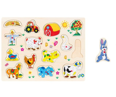 Puzzle Incastru din Lemn Animale Ferma (14 piese) - 40x30cm [1]