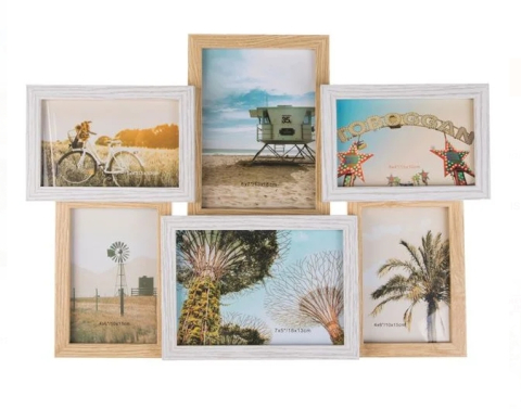 Rame Foto - Rama Foto Decorativa din Lemn Alb (6 poze) 47x34x3cm