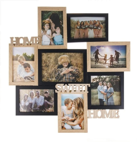 Rame Foto - Rama Foto de Lemn "Home Sweet Home" pentru 8 Poze 49x50.5x1,5cm