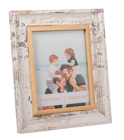 Rame Foto - Rama Foto Decorativa din Lemn Alba Brushed 15x20cm