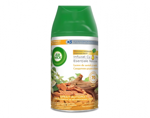 Odorizant Camera - Rezerva spray odorizant automat de camera Air Wick Freshmatic, Lemn de Santal & Vanilie, Duo Pack, 2x250 ml