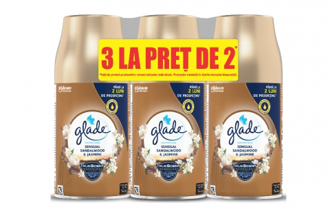 Odorizant Camera - Pachet rezerve odorizant aer cu actiune continua pentru camera Glade Automatic Spray, Bali Sandalwood& Jasmine, 3 x 269 ml