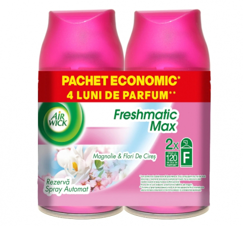 Odorizant Camera - Rezerva odorizant camera Air Wick Freshmatic Magnolie si Flori de cires Duo Pack, 2x250 ml