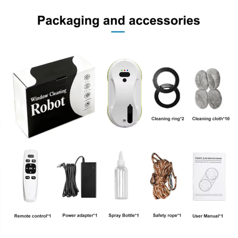 Robot Curatare Geamuri AIKO, Functie automata de pulverizare a apei, Mop rotativ dublu,  Rezervor de apa 60 ml, 2 moduri de curatare, Control din telecomanda, Potrivit pentru toate suprafetele, Alb [5]
