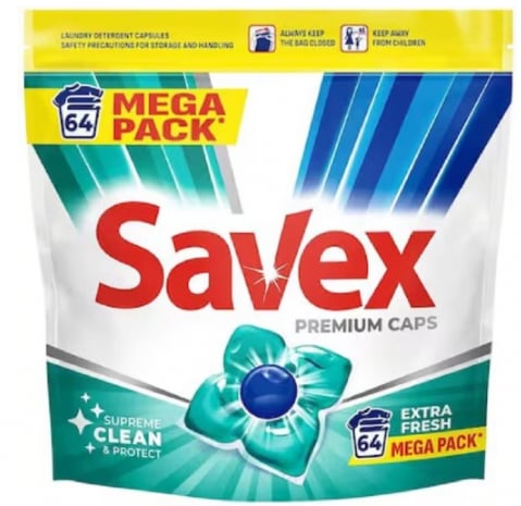 Detergent rufe - SAVEX Premium Capsule Extra Fresh 64 bucati