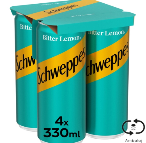 Schweppes Bitter Lemon Bautura Racoritoare Carbogazoasa Doza SGR 4 x 0,33 L