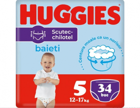 Scutece si servetele umede copii - Scutec chiloțel pentru băieți numărul 5, 12-17 kg, 34 buc