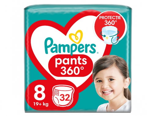 Scutece si servetele umede copii - Scutece-chilotel Pampers Pants Jumbo Pack, Marimea 8, 19+ kg, 32 buc