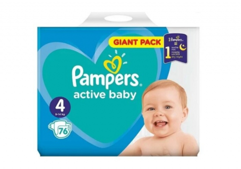 Scutece si servetele umede copii - Scutece Pampers Active Baby Giant Pack, nr. 4, 9-14kg, 76 buc