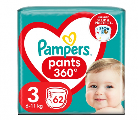 Scutece si servetele umede copii - Scutece-chilotel Pampers Pants Jumbo Pack Marimea 3, 6-11 kg, 62 buc