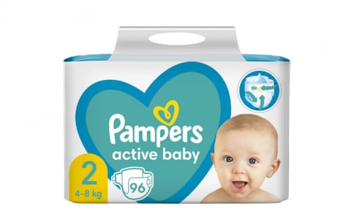 Scutece si servetele umede copii - Scutece Pampers Active Baby Giant Pack Marimea 2, Nou Nascut, 4 -8 kg, 96 buc