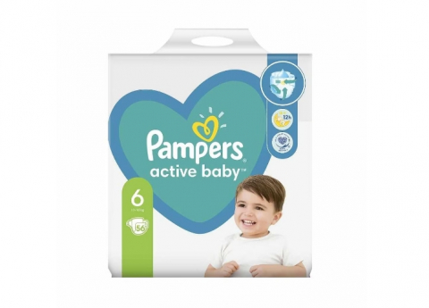 Scutece si servetele umede copii - Scutece Pampers Activ Baby, nr 6,13 -18 kg, 56 buc