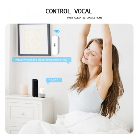 Senzor Temperatura si Umiditate, Compatibil cu Alexa/Google Home/Tuya/SmartLife, Monitorizare la Distanta, Wi-Fi 2,4 GHz, Alb [4]