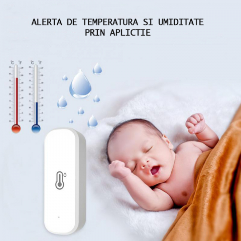 Senzor Temperatura si Umiditate, Compatibil cu Alexa/Google Home/Tuya/SmartLife, Monitorizare la Distanta, Wi-Fi 2,4 GHz, Alb [5]