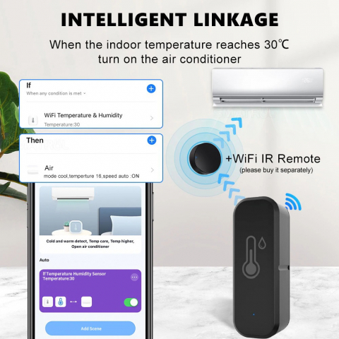 Senzor Temperatura si Umiditate, Compatibil cu Alexa/Google Home/Tuya/SmartLife, Monitorizare la Distanta, Wi-Fi 2,4 GHz, Negru [3]