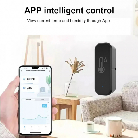 Senzor Temperatura si Umiditate, Compatibil cu Alexa/Google Home/Tuya/SmartLife, Monitorizare la Distanta, Wi-Fi 2,4 GHz, Negru [2]