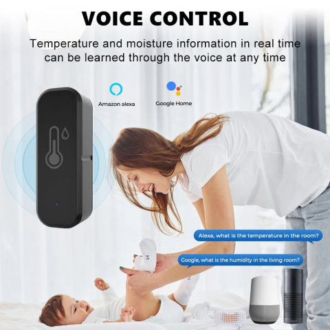 Senzor Temperatura si Umiditate, Compatibil cu Alexa/Google Home/Tuya/SmartLife, Monitorizare la Distanta, Wi-Fi 2,4 GHz, Negru [4]