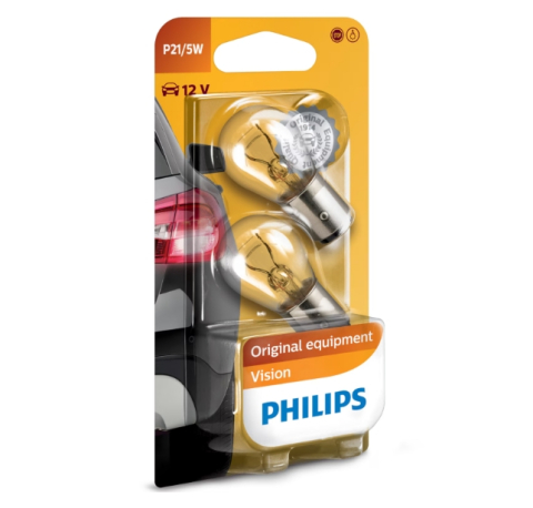 Becuri si sigurante auto - Set 2 Becuri auto auxiliare cu halogen Philips P21/5W, 12V, 5W
