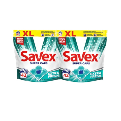 Detergent rufe - Set 2 x Detergent rufe automat Savex Super Caps Extra Fresh, 42 capsule, 84 spalari