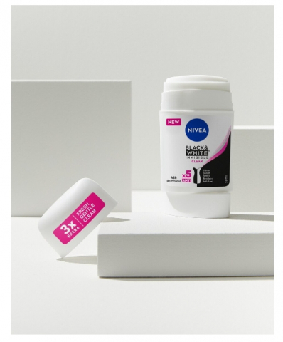 Set 3 antiperspirante Black & White Invisible Clear, Nivea, Testat dermatologic, Fara alcool, 48 h, 3 x 50 ml [1]