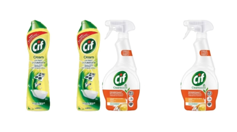 Solutie suprafete - Set 4 Cif, 2 x Cream Solutie Universala 500ml Lemon, 2 x Solutie Degresant Spray 500ml Otet Bicarbonat