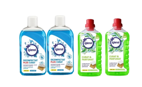 Solutie suprafete - Set 4 Igienol, 2 x dezinfectant plus curat Blue Fresh 1L, 2 x solutie pardoseli Lacramioare 1L