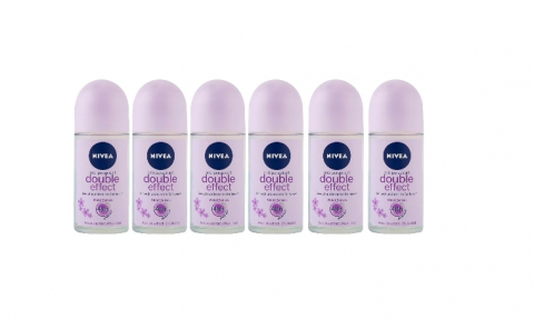 Deodorante si antiperspirante - Set 6 x Deodorant Roll-On Nivea Woman 50ml, Double Effect, Anti-urme albe, revirgorant, prospetime de durata, protectie 48h