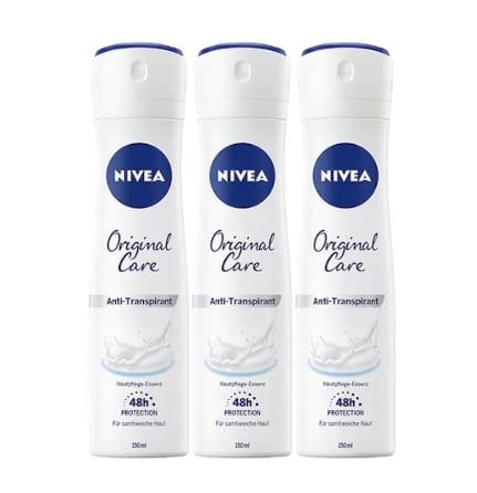 Deodorante si antiperspirante - Set 3 X Nivea Antiperspirant Woman Deo 150ml Original Care, 0% Alcohol, Non-Irritating, 48h Protection