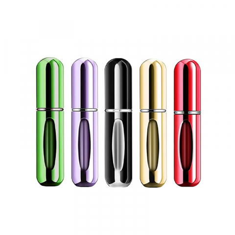 Set 5 Sticle Parfum, Reincarcabile, Reutilizabile, 5 ML, Metal, Pentru Calatorii, Rosu, Mov, Auriu, Verde si Negru [0]