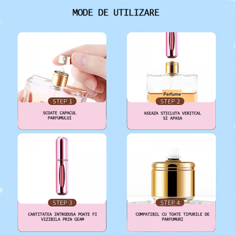 Set 5 Sticle Parfum, Reincarcabile, Reutilizabile, 5 ML, Metal, Pentru Calatorii, Rosu, Mov, Auriu, Verde si Negru [5]