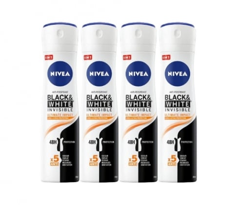 Deodorante si antiperspirante - Set 4 X Nivea Antiperspirant Woman Deo 150ml Black&White Invisible Ultimate Impact, 0% Alcohol, Non-Irritating, 48h Protection