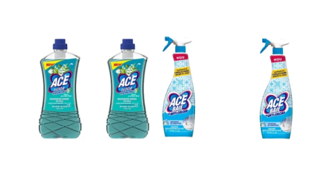 Solutie suprafete - Set  Ace: 2x Solutie Pardoseli 1L Talc Mosc Alb + 2x Spray Baie Fara Clor 650ml Orhidee Iasomie