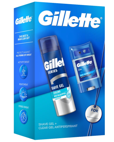 Seturi Cadou - Set Cadou Gillette Ingrijire Personala: Deodorant antiperspirant stick Gillette Clear Gel Cool Wave 70 ml, Gel de ras cu efect racoritor Gillette Series cu eucalipt 200 ml